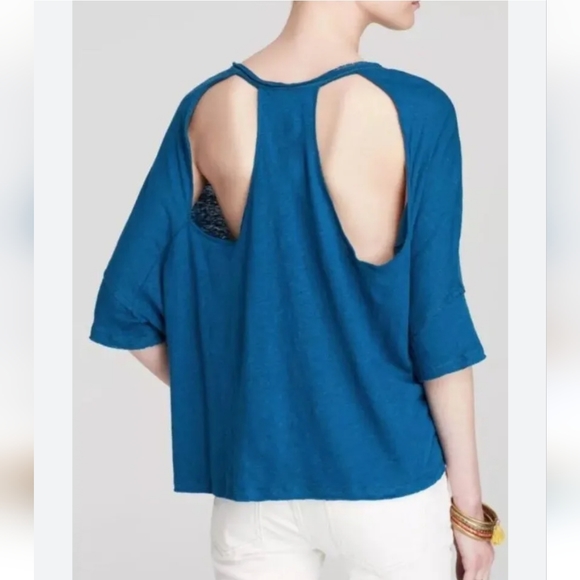 Free People Crescent Moon Jersey Pullover Top In Peacock Size Small - Picture 4 of 8